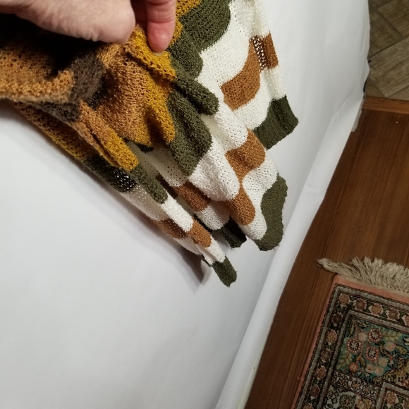 Cato Duster Cardigan Women's 14/16W Knit Sweater Open Tie Brown Green White - Picture 7 of 8